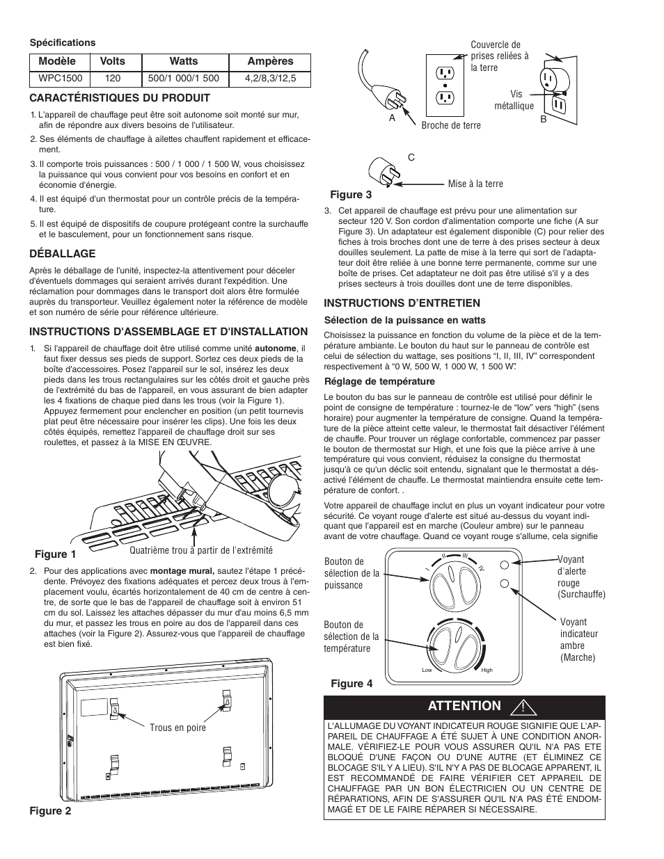 Attention | Qmark WPC1500 - Portable Panel Heater User Manual | Page 10 / 12