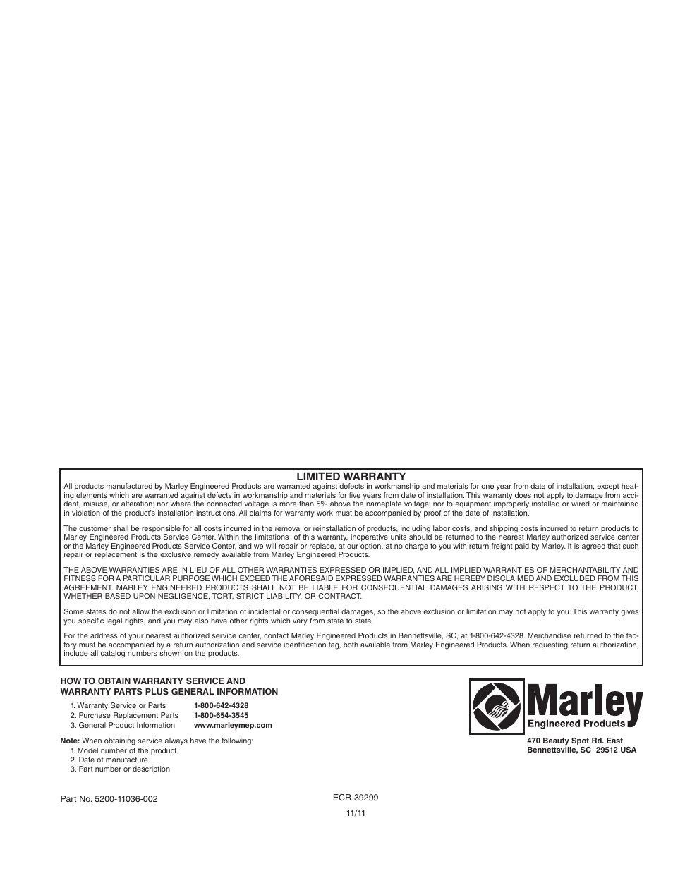 Limited warranty | Qmark WPC1500 - Portable Panel Heater User Manual | Page 4 / 12