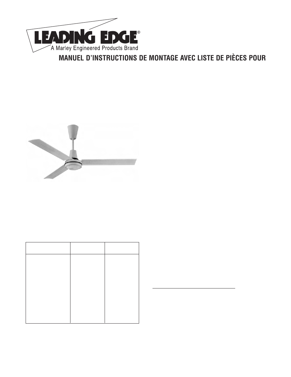Spécifications | Qmark Specialty Ceiling Fans User Manual | Page 9 / 12