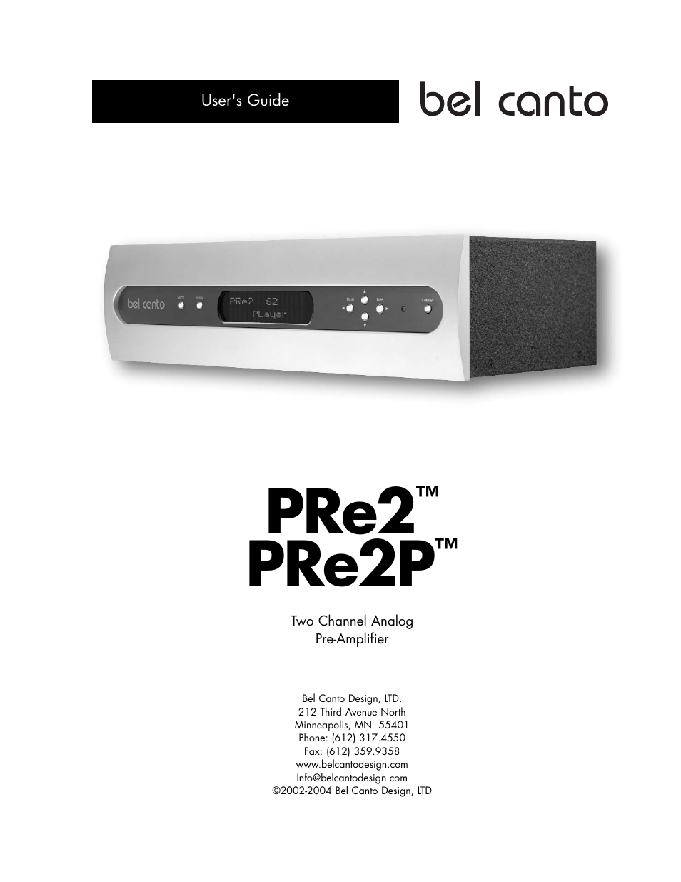 Bel Canto Design PRe2 User Manual | 12 pages