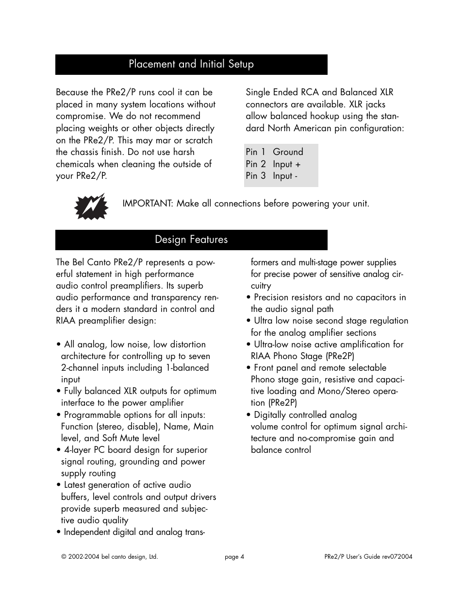 Bel Canto Design PRe2 User Manual | Page 4 / 12