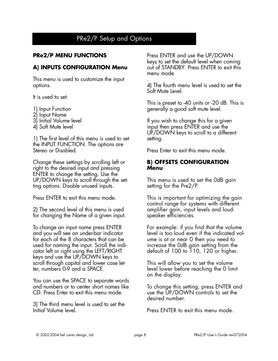 Bel Canto Design PRe2 User Manual | Page 8 / 12
