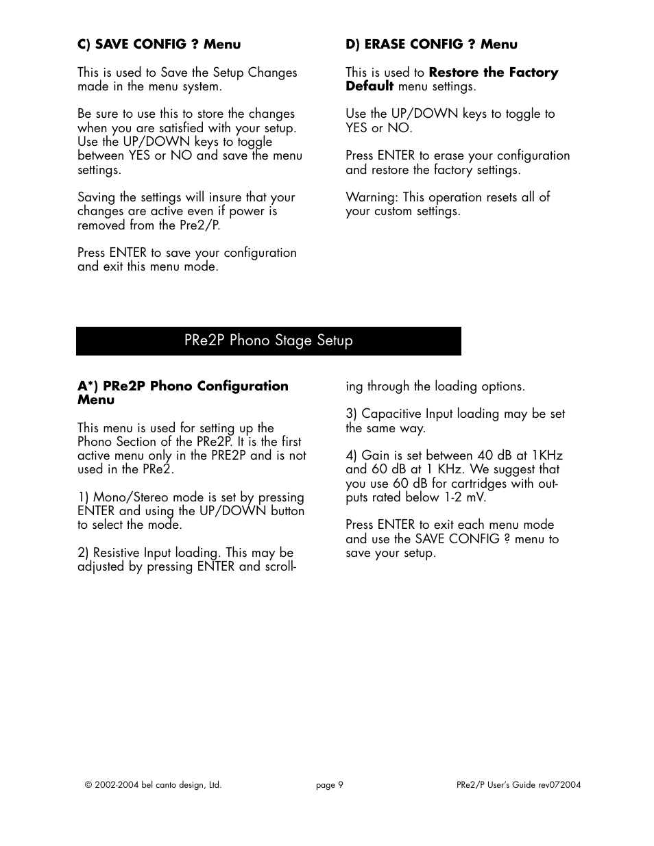 Bel Canto Design PRe2 User Manual | Page 9 / 12