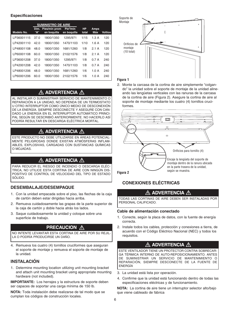 Desembalaje/desempaque, Instalación, Conexiones eléctricas | Qmark Low-Profile User Manual | Page 6 / 12
