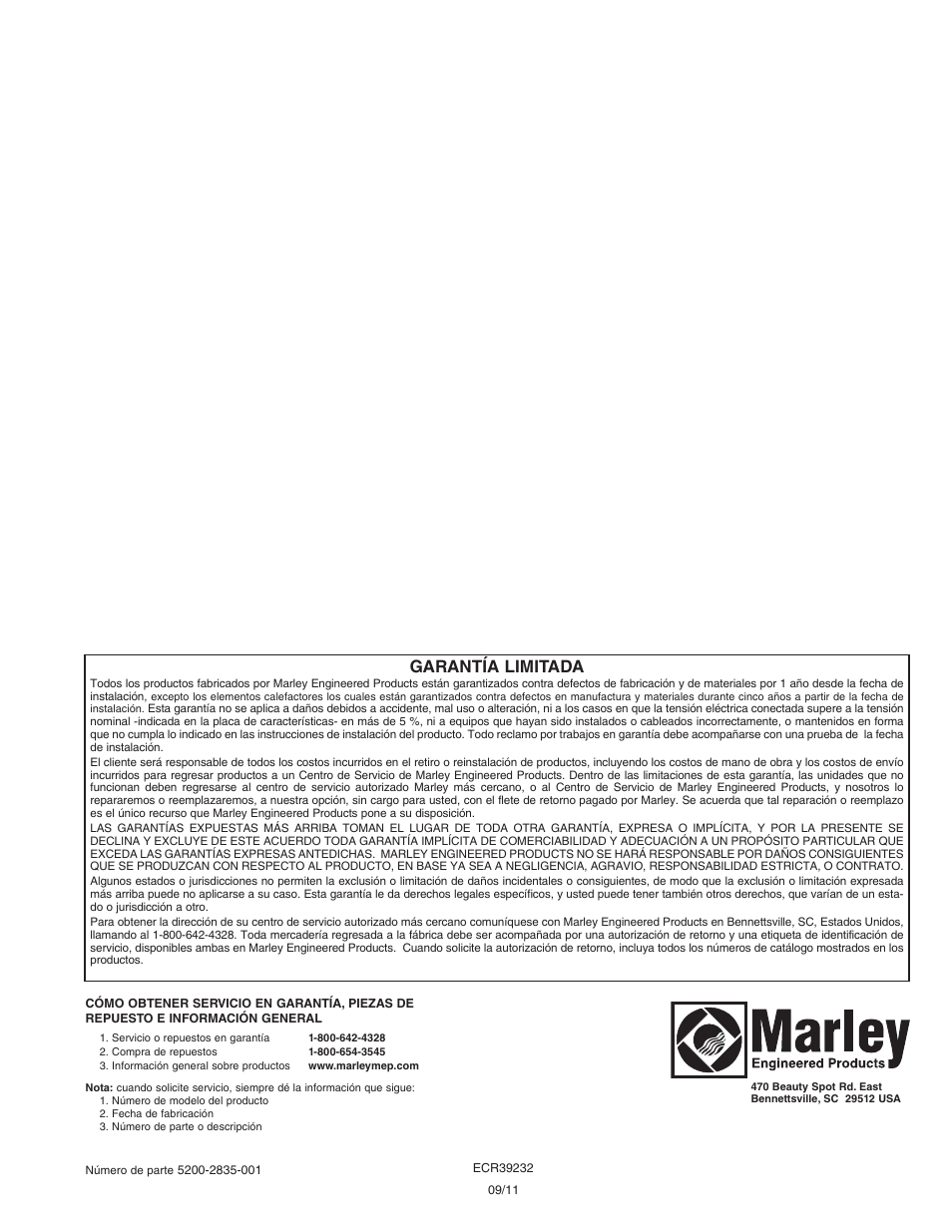 Garantía limitada | Qmark Low-Profile User Manual | Page 8 / 12
