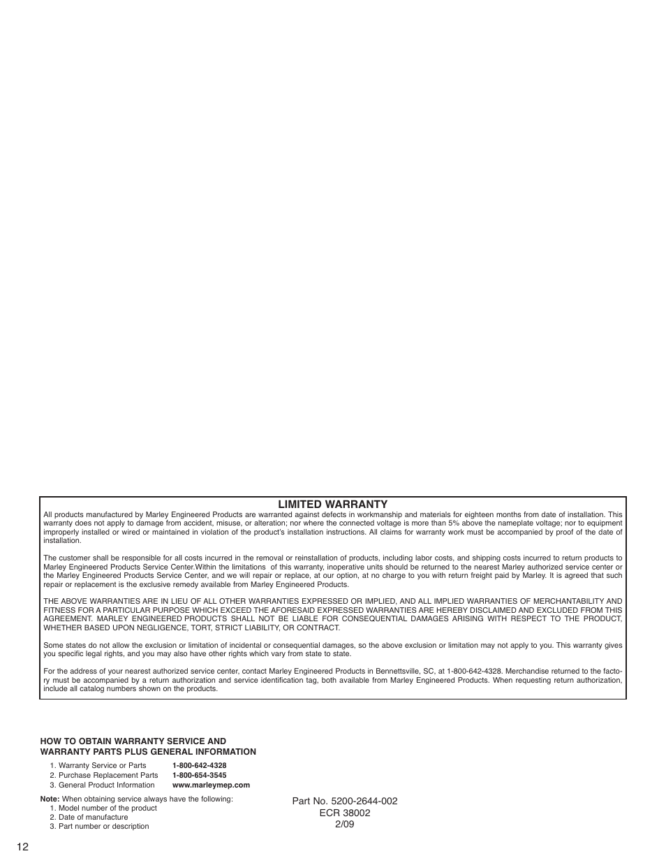 Limited warranty | Qmark Environmental Electric Heated User Manual | Page 12 / 12