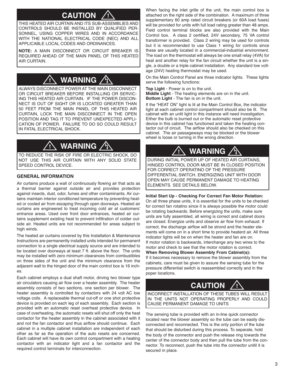 Warning, Caution | Qmark Environmental Electric Heated User Manual | Page 3 / 12