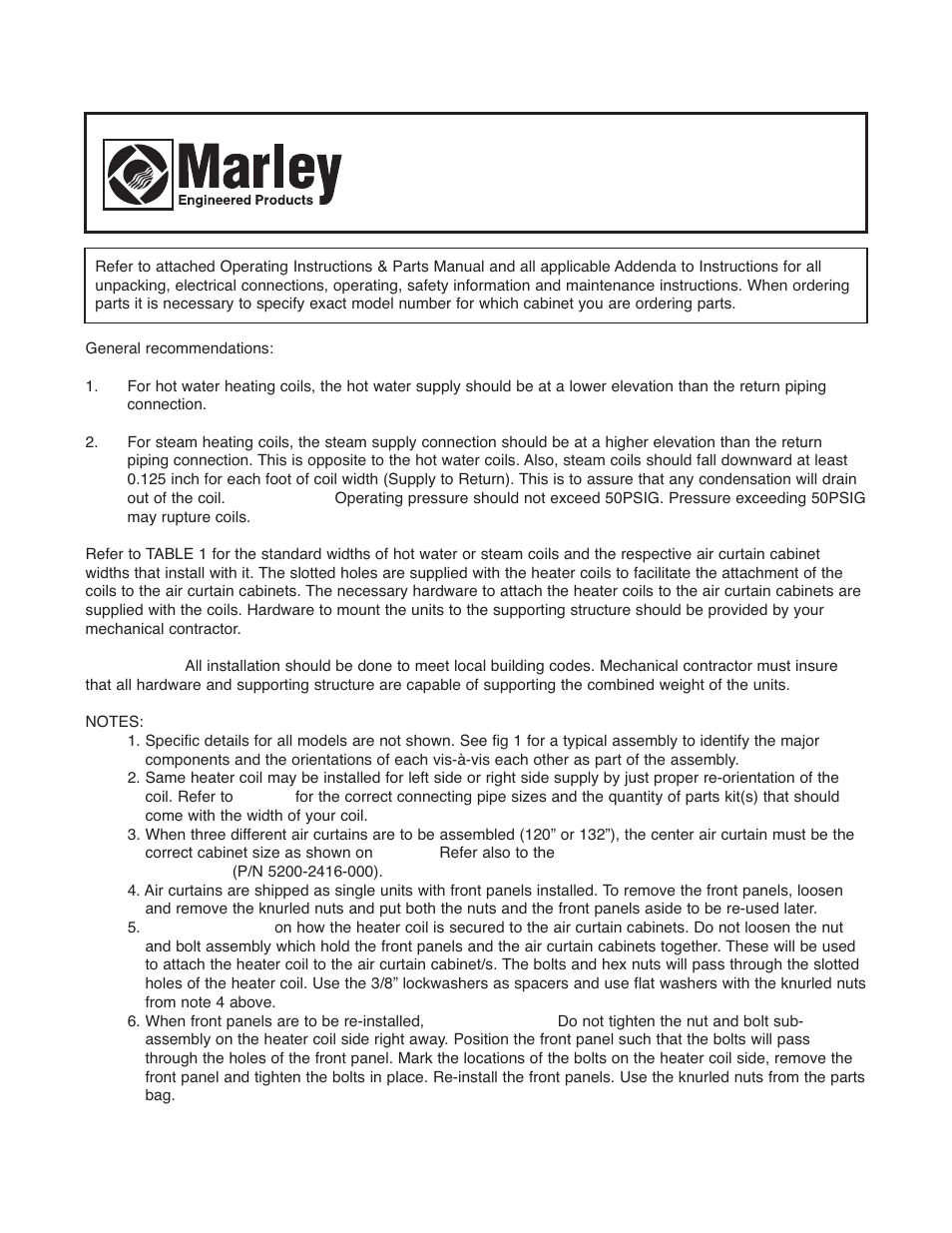 Qmark Environmental Hot Water / Steam Heated Air Curtains User Manual | 4 pages