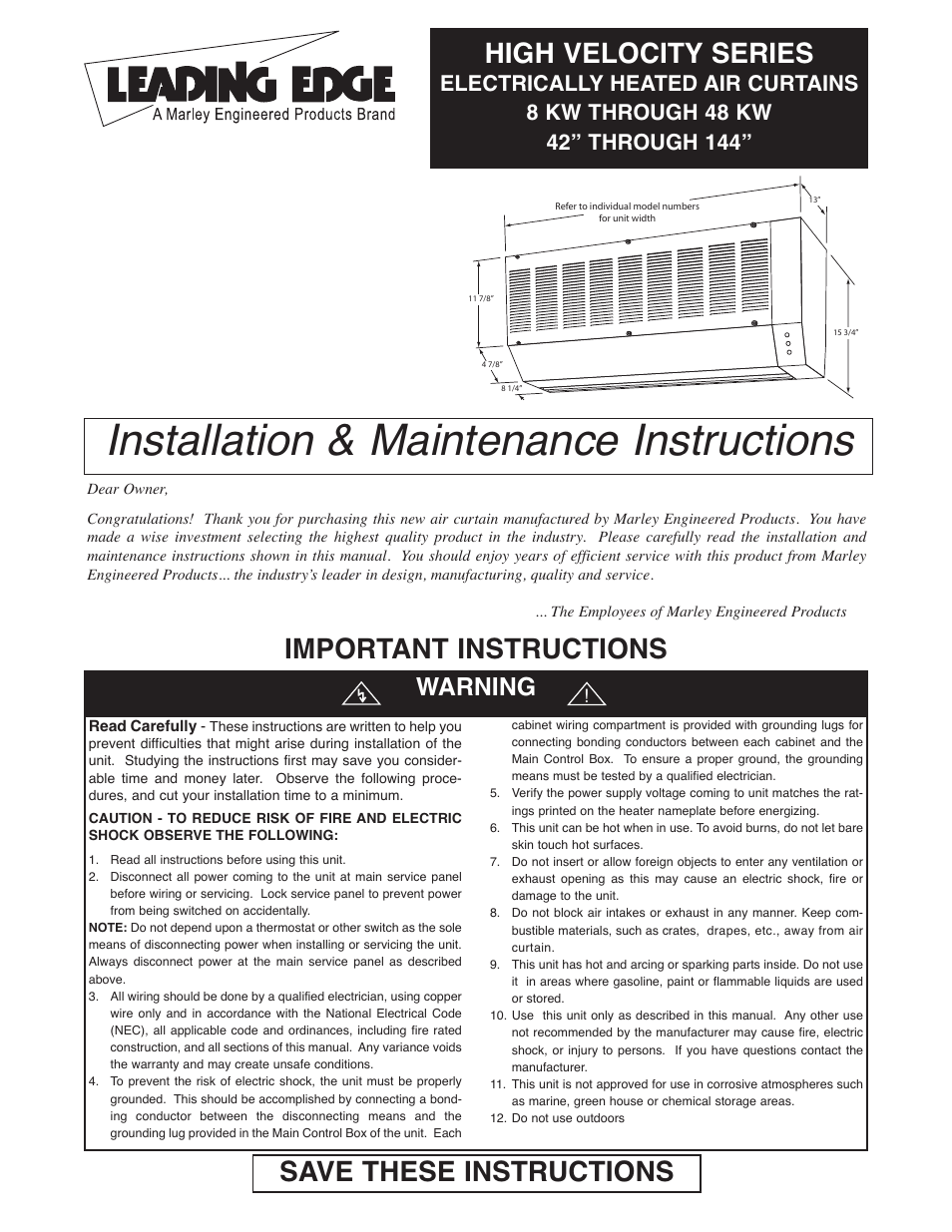 Qmark High Velocity Electric Heated User Manual | 12 pages