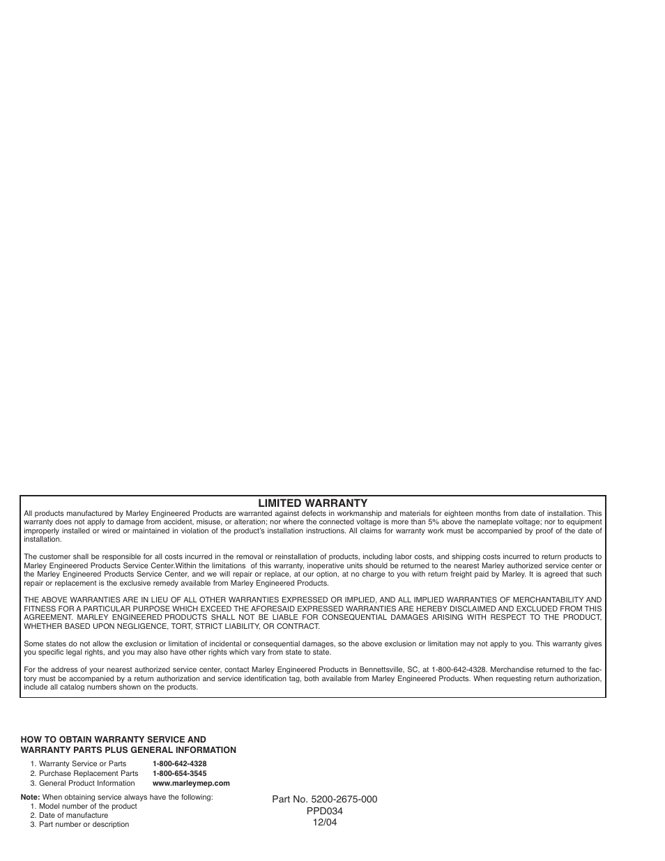 Limited warranty | Qmark High Velocity Electric Heated User Manual | Page 12 / 12