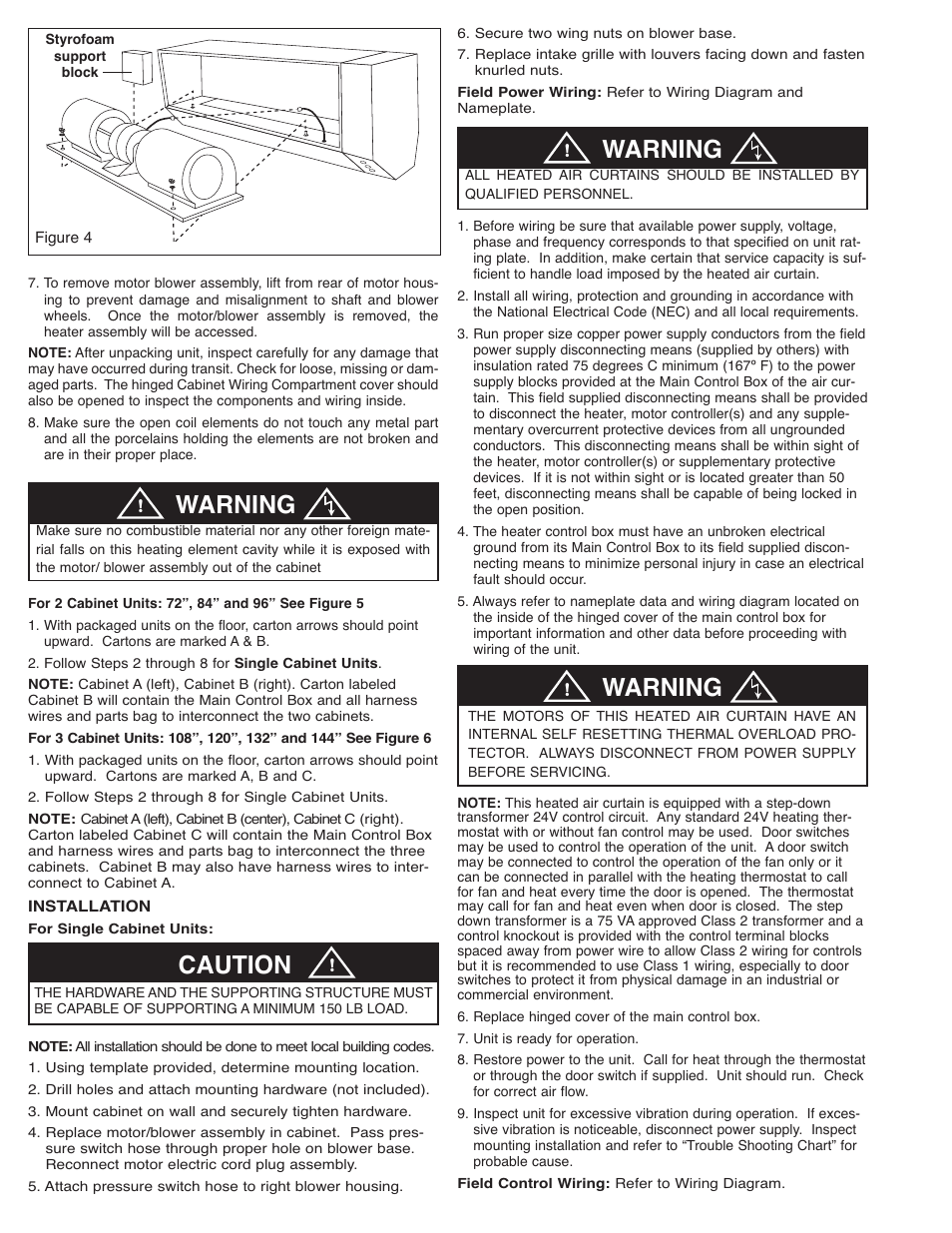 Warning, Caution | Qmark High Velocity Electric Heated User Manual | Page 4 / 12