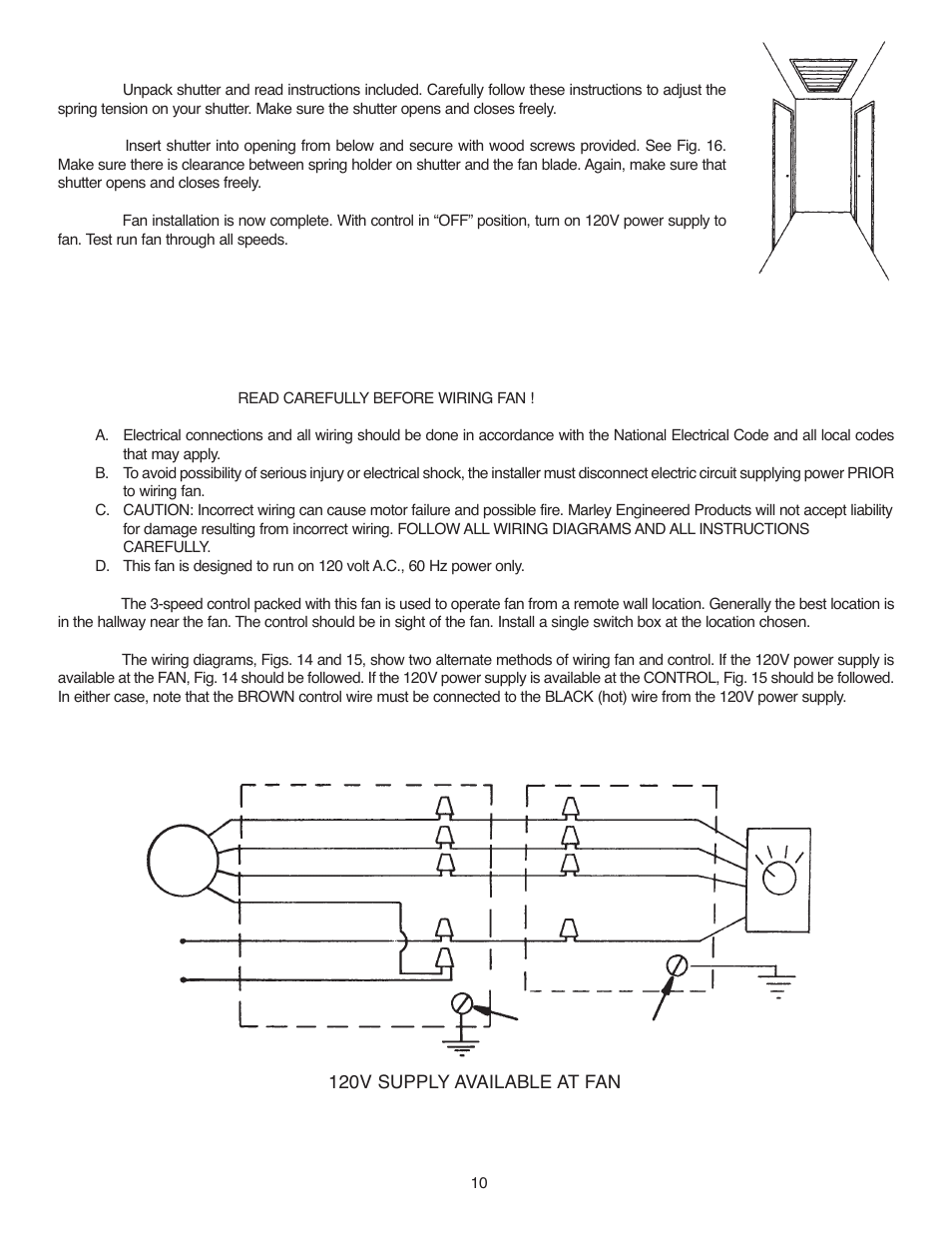 Shutter installation, Wiring instructions | Qmark 3638R - Belt Drive Fans User Manual | Page 11 / 16