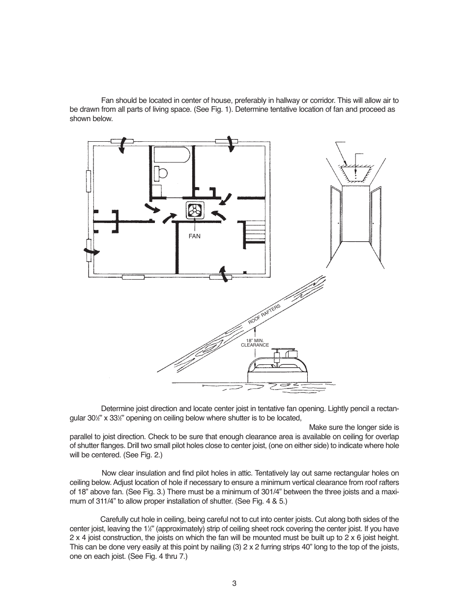 Ceiling installation, Model 3038, Fig. 1 fig. 2 fig. 3 | Qmark 3638R - Belt Drive Fans User Manual | Page 4 / 16