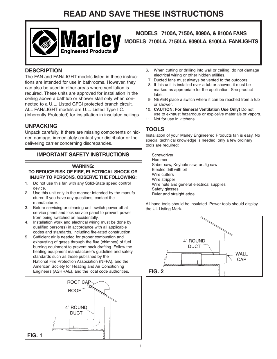 Qmark 8100FLH Series Environmental Bath Fan User Manual | 4 pages