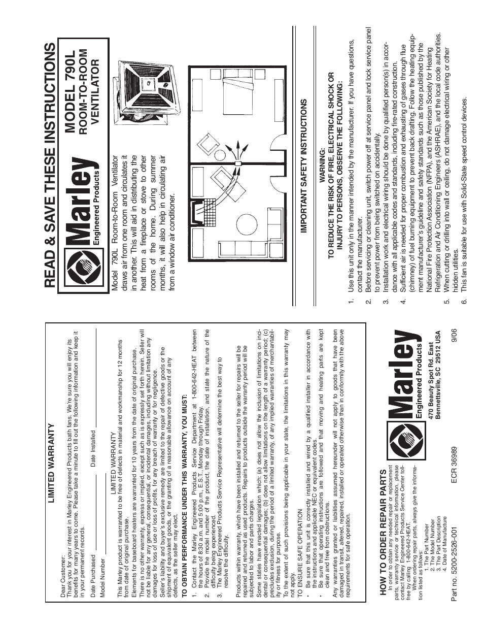 Qmark 790L Room-to-Room Ventilator User Manual | 2 pages