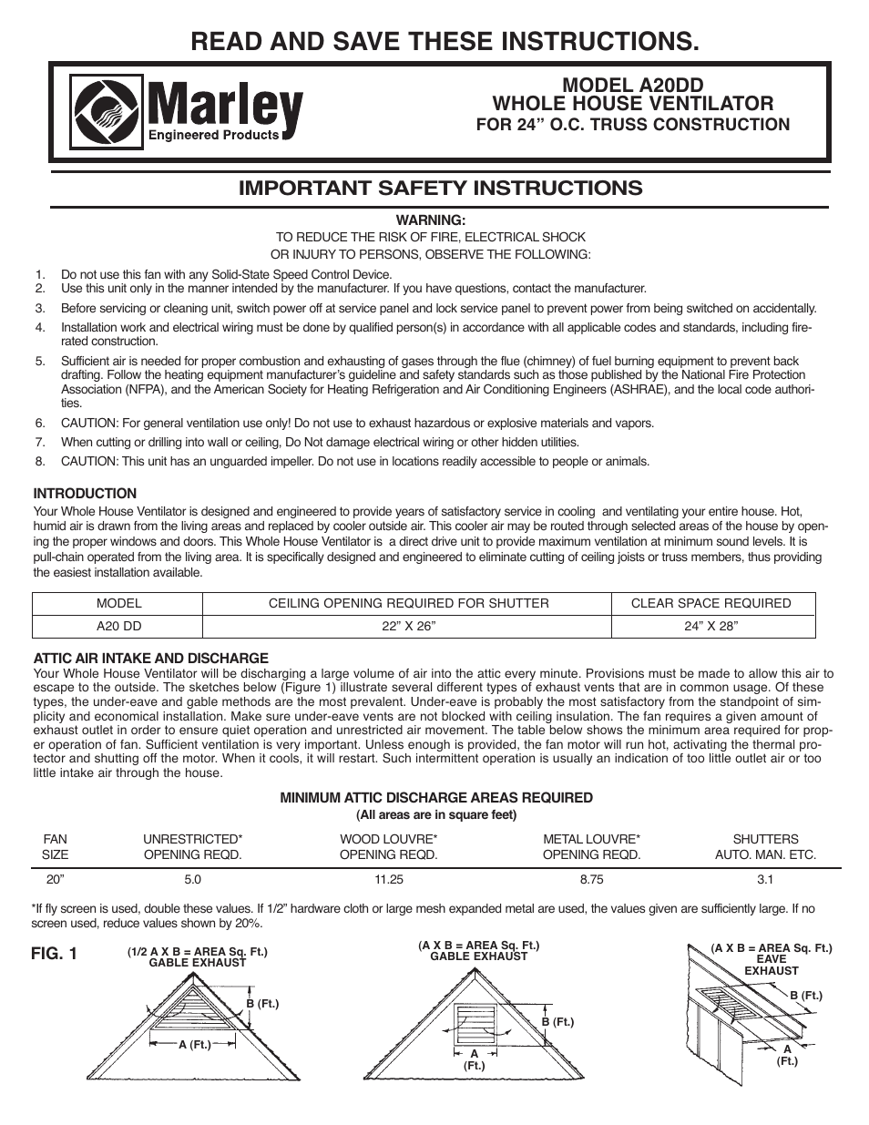 Qmark A24DD - Whole House Ventilator User Manual | 4 pages