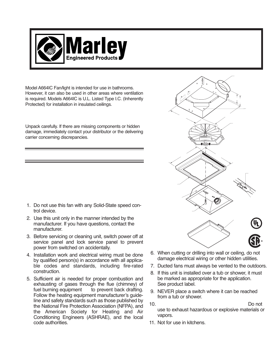 Qmark MM667ICF - Compact Bath Fan User Manual | 4 pages