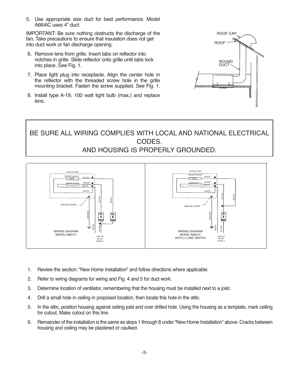 Installation in existing homes | Qmark MM667ICF - Compact Bath Fan User Manual | Page 3 / 4