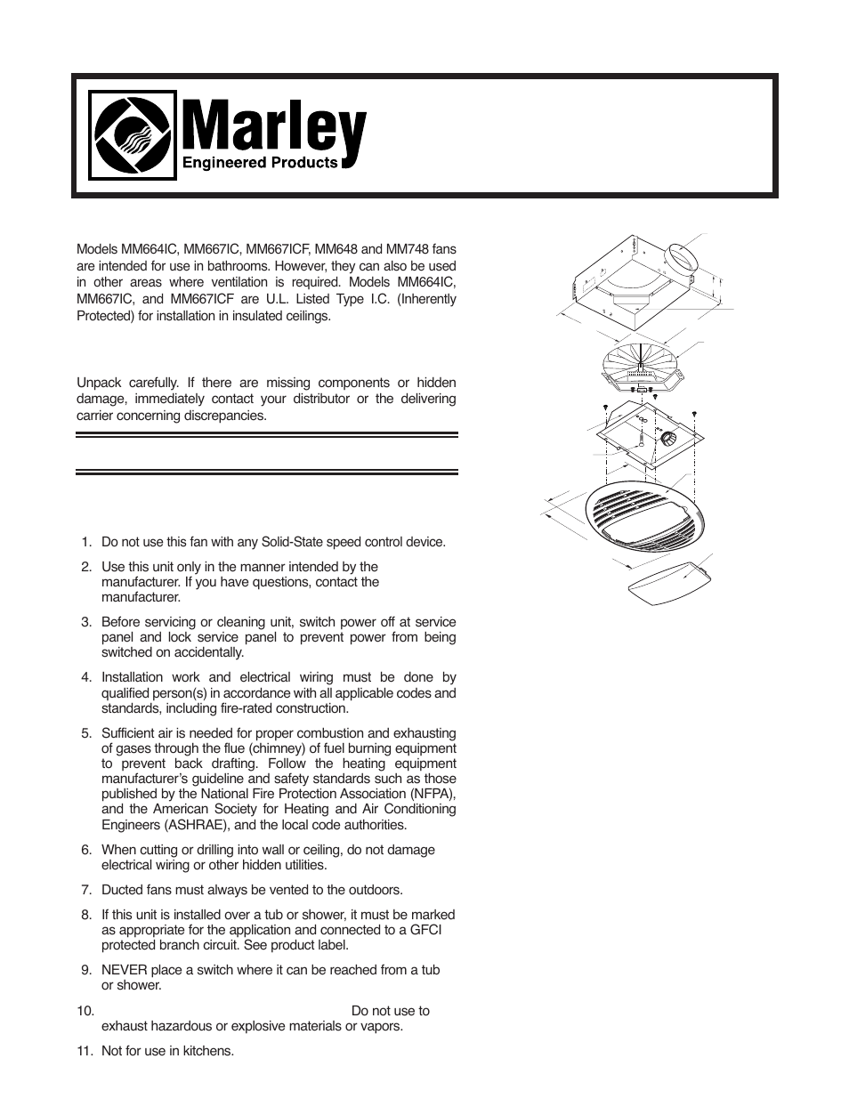Qmark MM748 - Economoy Quick Mount Bath Fans User Manual | 4 pages