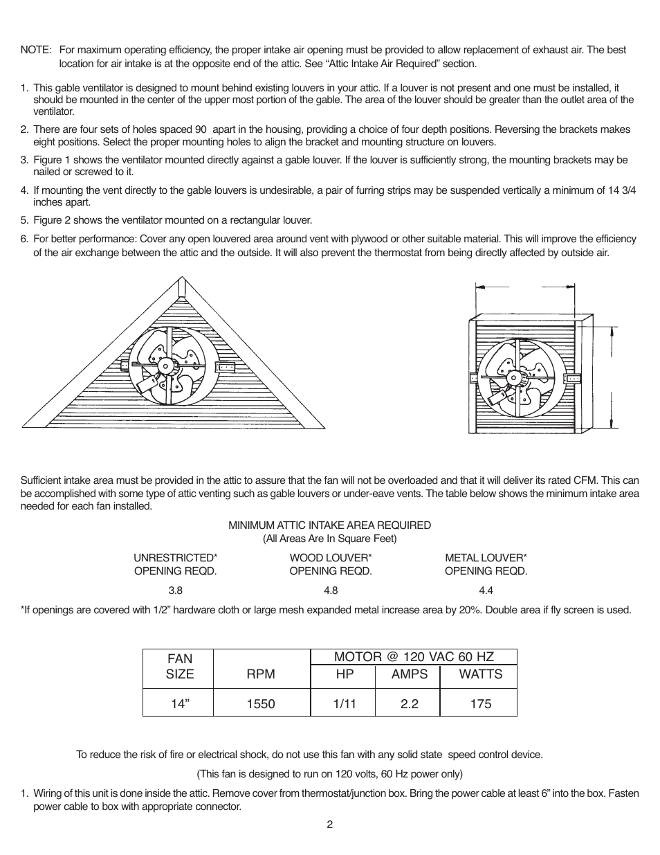 Qmark GV16 - Attic Ventilators User Manual | Page 2 / 4