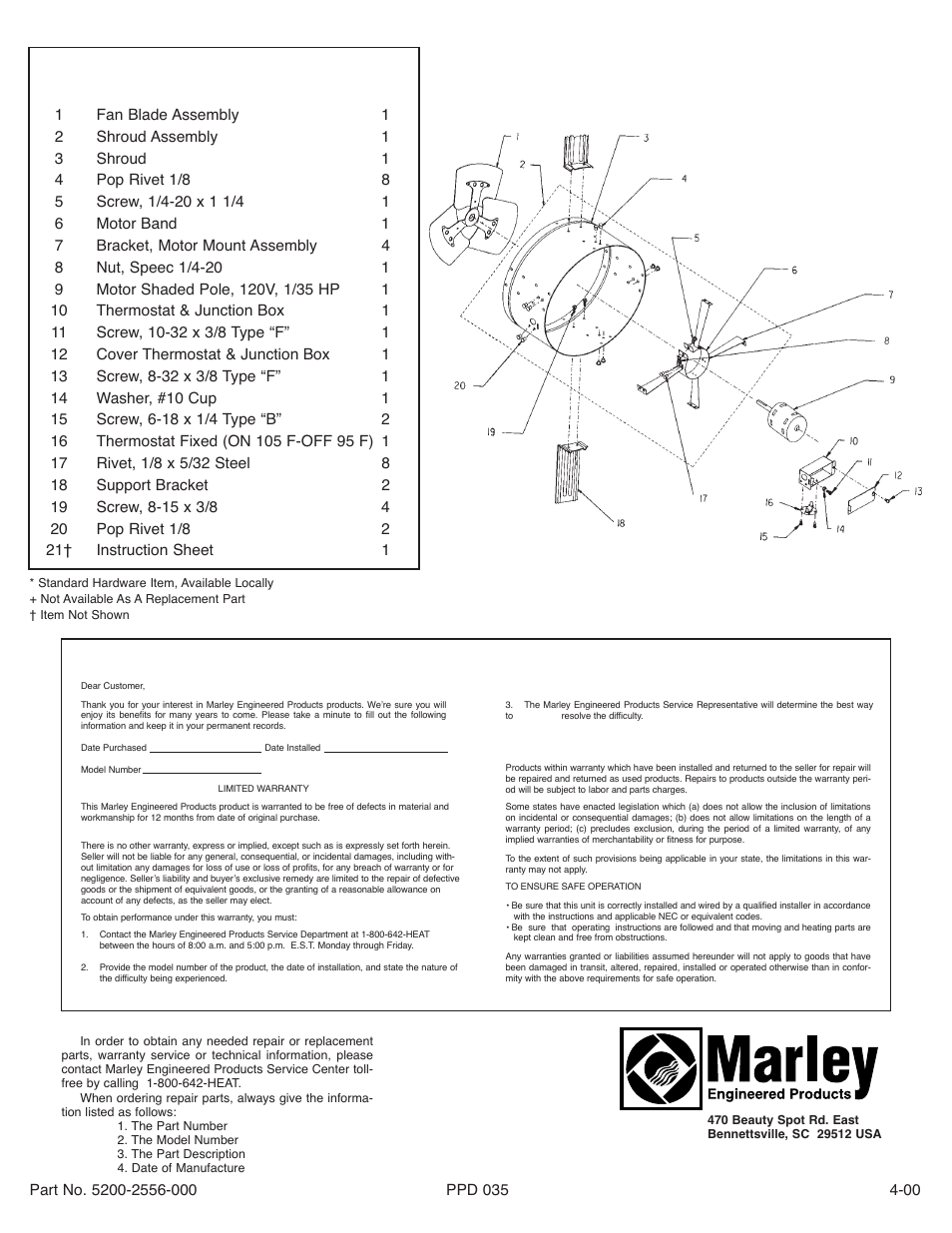 Ref no description qty, How to order repair parts, Limited warranty | Qmark GV16 - Attic Ventilators User Manual | Page 4 / 4