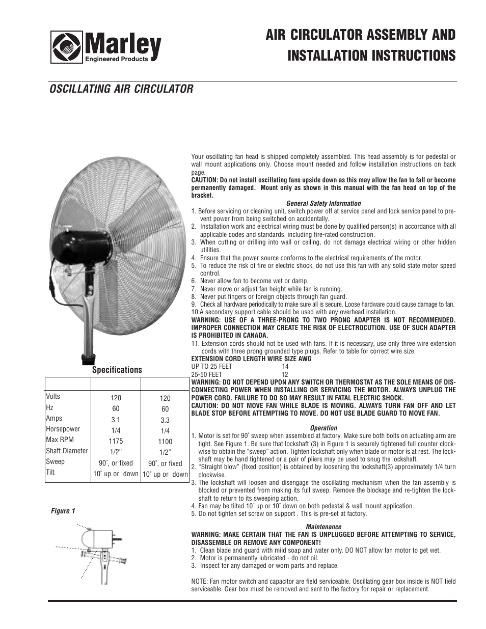 Qmark LCHHD - Heavy Duty Oscillating Air Circulator User Manual | 4 pages