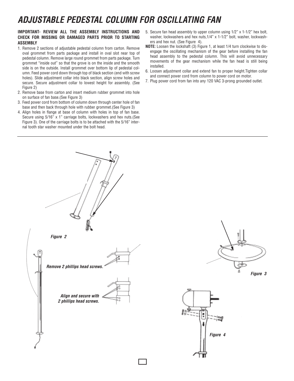 Adjustable pedestal column for oscillating fan, Oval grommet, Large round grommet | Rubber grommet | Qmark LCHHD - Heavy Duty Oscillating Air Circulator User Manual | Page 2 / 4