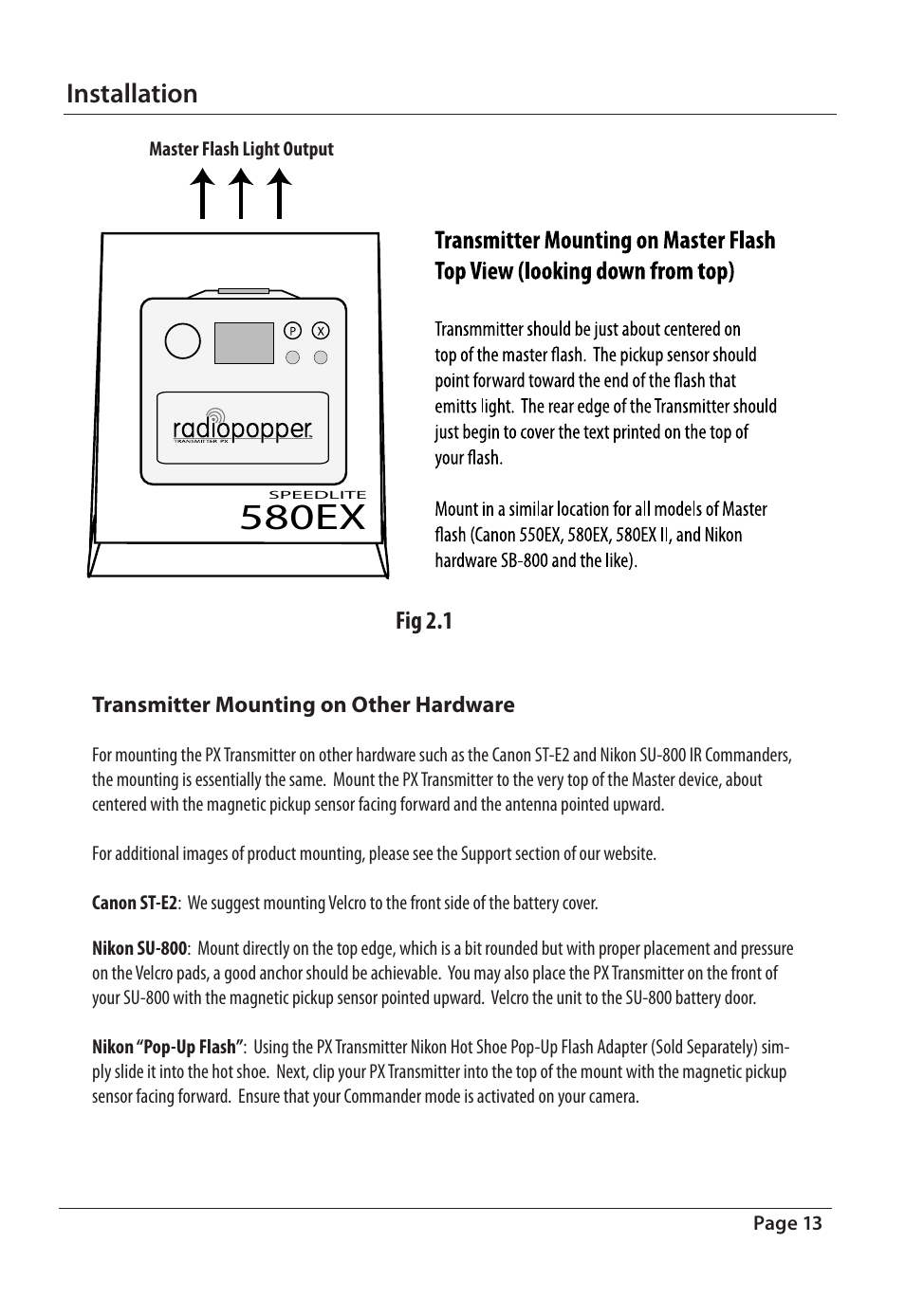 580ex, Installation | RadioPopper PX User Manual | Page 13 / 29