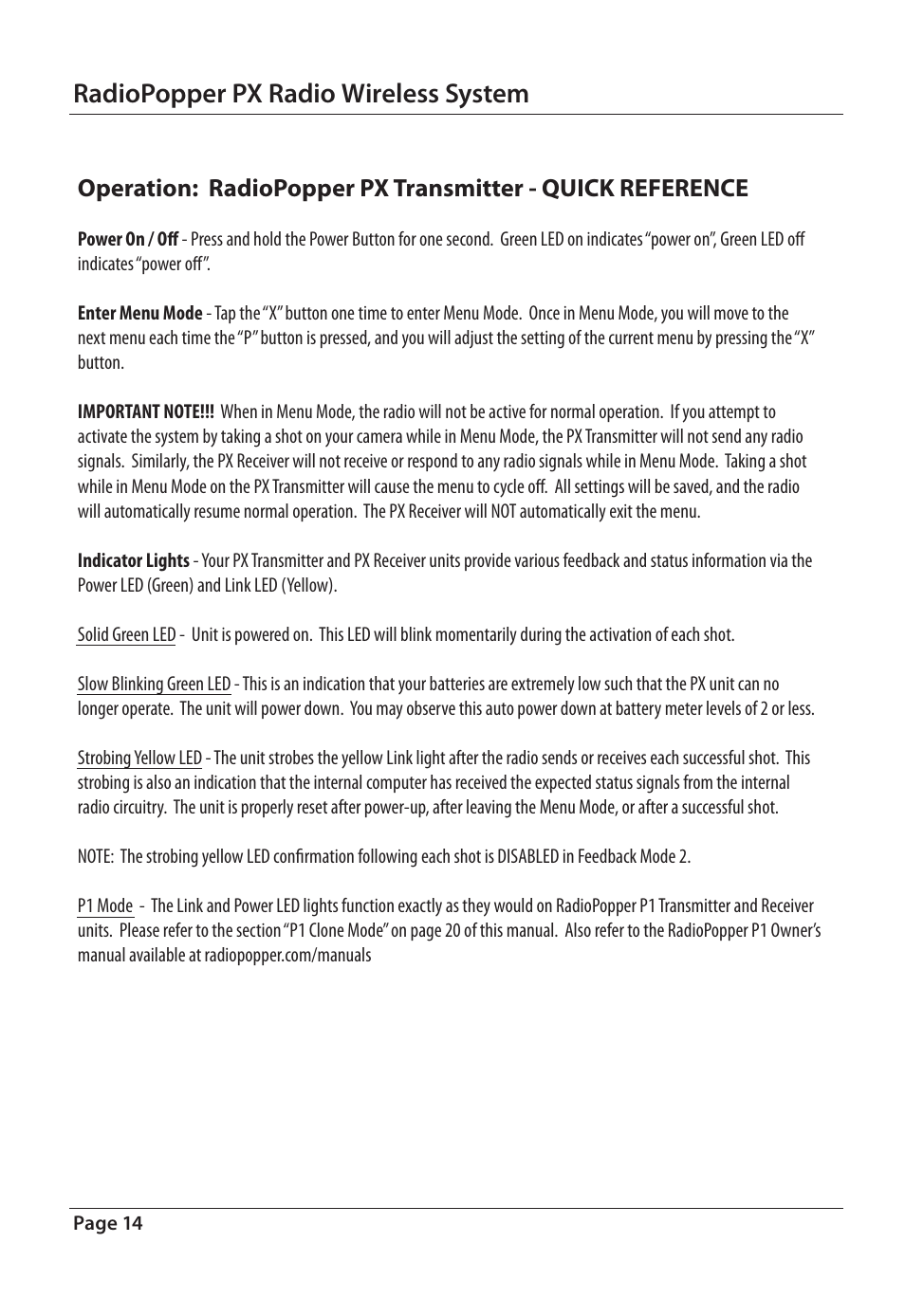 Radiopopper px radio wireless system | RadioPopper PX User Manual | Page 14 / 29