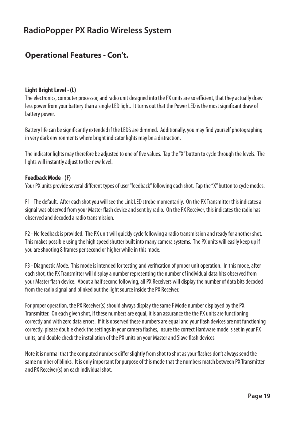 Radiopopper px radio wireless system, Operational features - con’t | RadioPopper PX User Manual | Page 19 / 29
