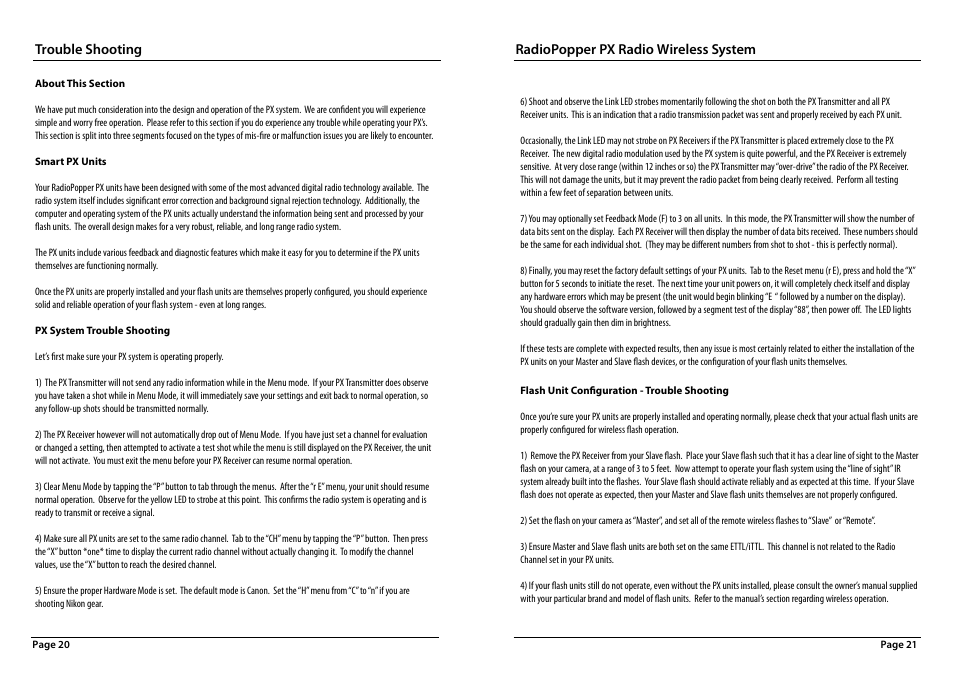 Radiopopper px radio wireless system, Trouble shooting | RadioPopper PX User Manual | Page 11 / 14