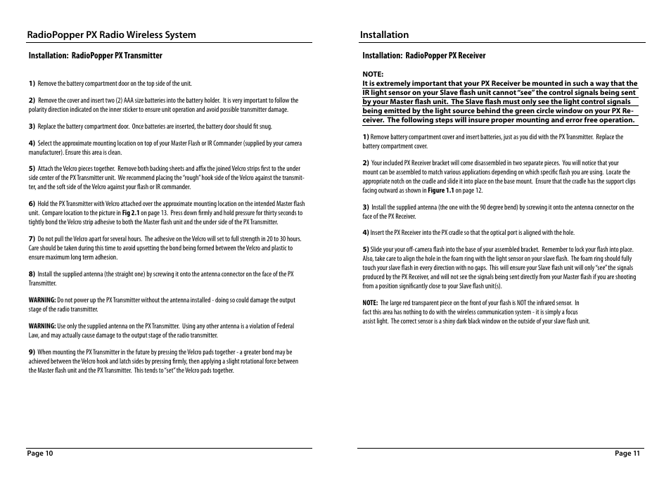 Radiopopper px radio wireless system, Installation | RadioPopper PX User Manual | Page 6 / 14