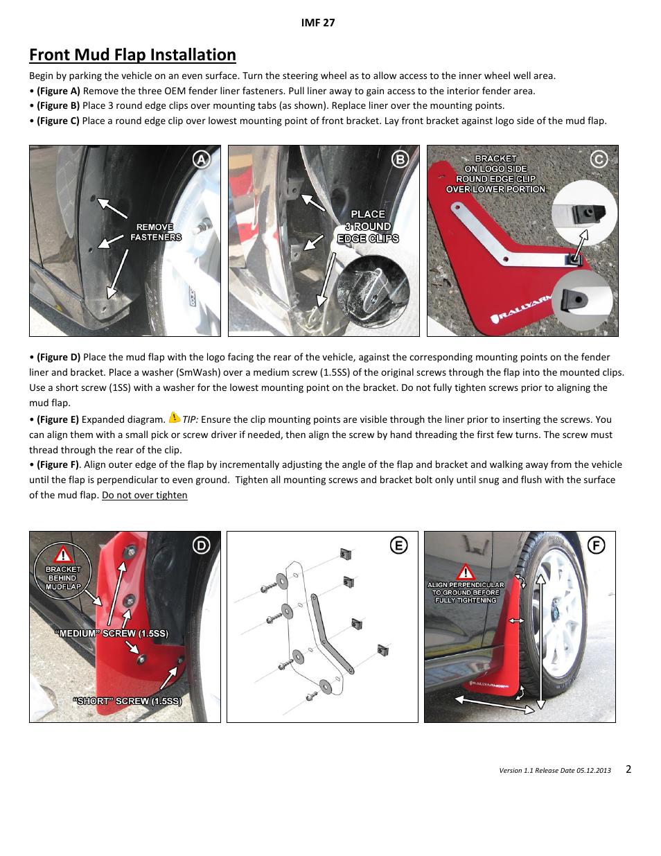Front mud flap installation | Rally Armor 2013+ Ford Focus User Manual | Page 2 / 5