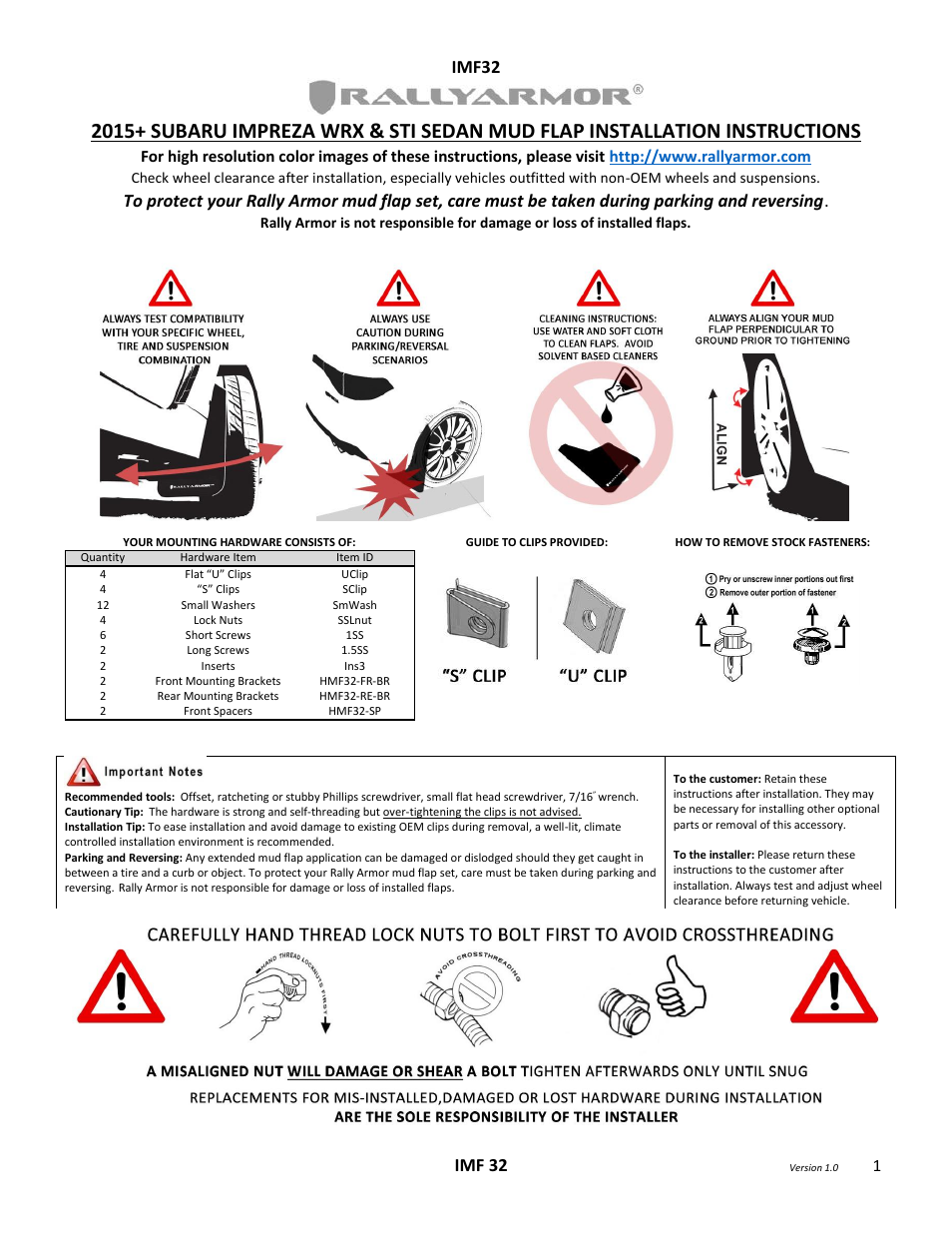 Rally Armor 2015+ Subaru STI and WRX Sedan User Manual | 4 pages