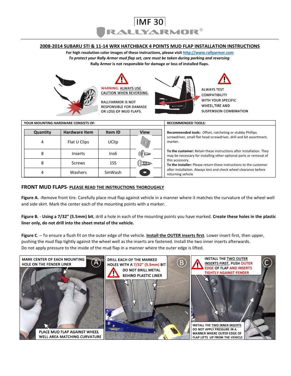 Rally Armor 11-14 Subaru WRX Hatchback User Manual | 2 pages