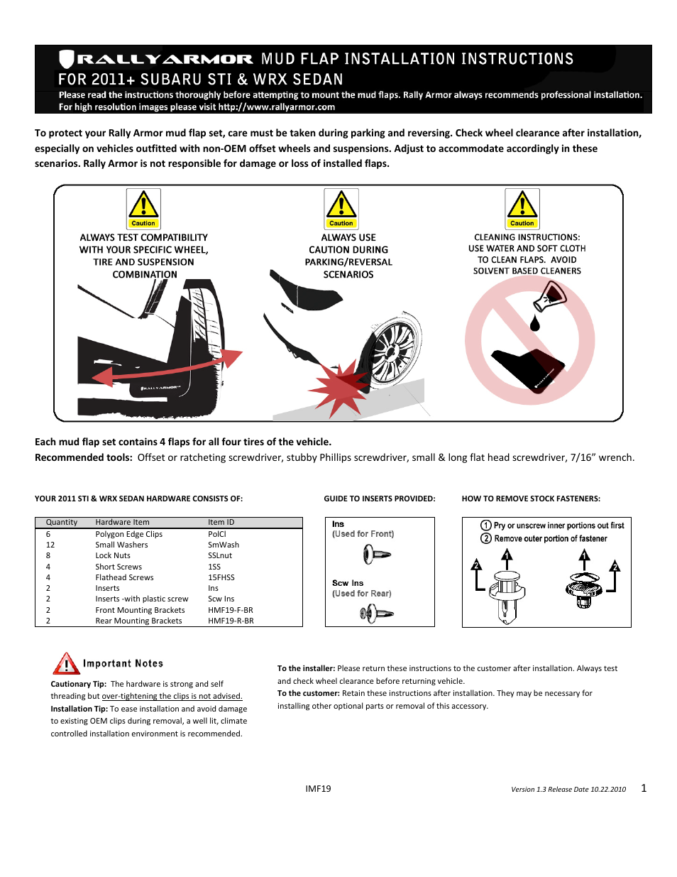 Rally Armor 11-14 Subaru WRX & STI Sedan User Manual | 6 pages