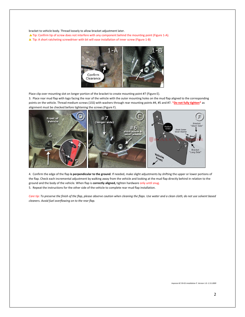 Rally Armor 93 to 01 Subaru Impreza User Manual | Page 2 / 2