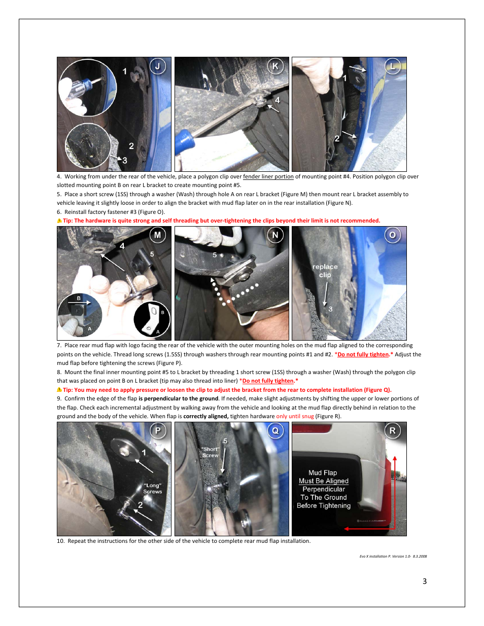 Rally Armor 08-13 Mitsubishi EVO X User Manual | Page 3 / 3