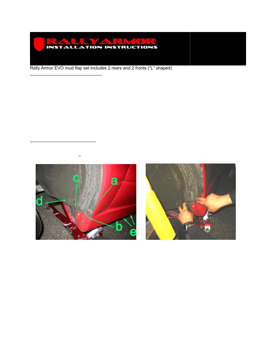 Rally Armor Mitsubishi EVO 8, IX, MR User Manual | 3 pages