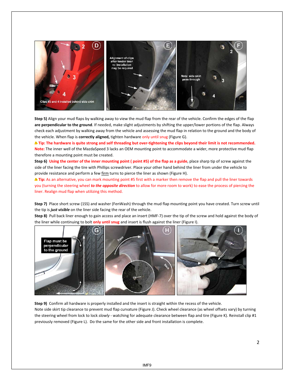 Rally Armor 04-09 Mazda3/Speed3 User Manual | Page 2 / 4