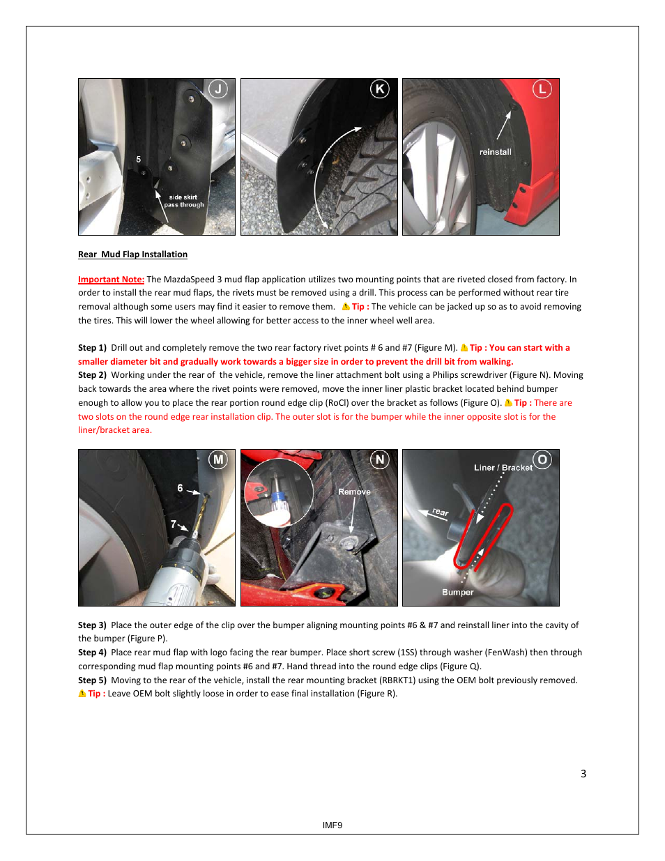 Rally Armor 04-09 Mazda3/Speed3 User Manual | Page 3 / 4