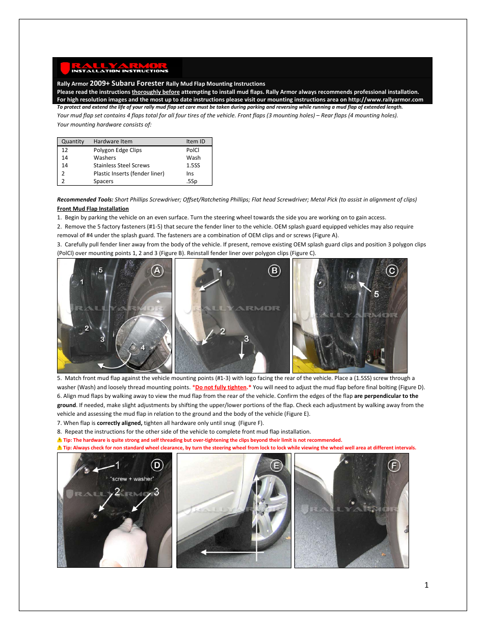 Rally Armor 09-13 Subaru Forester User Manual | 2 pages