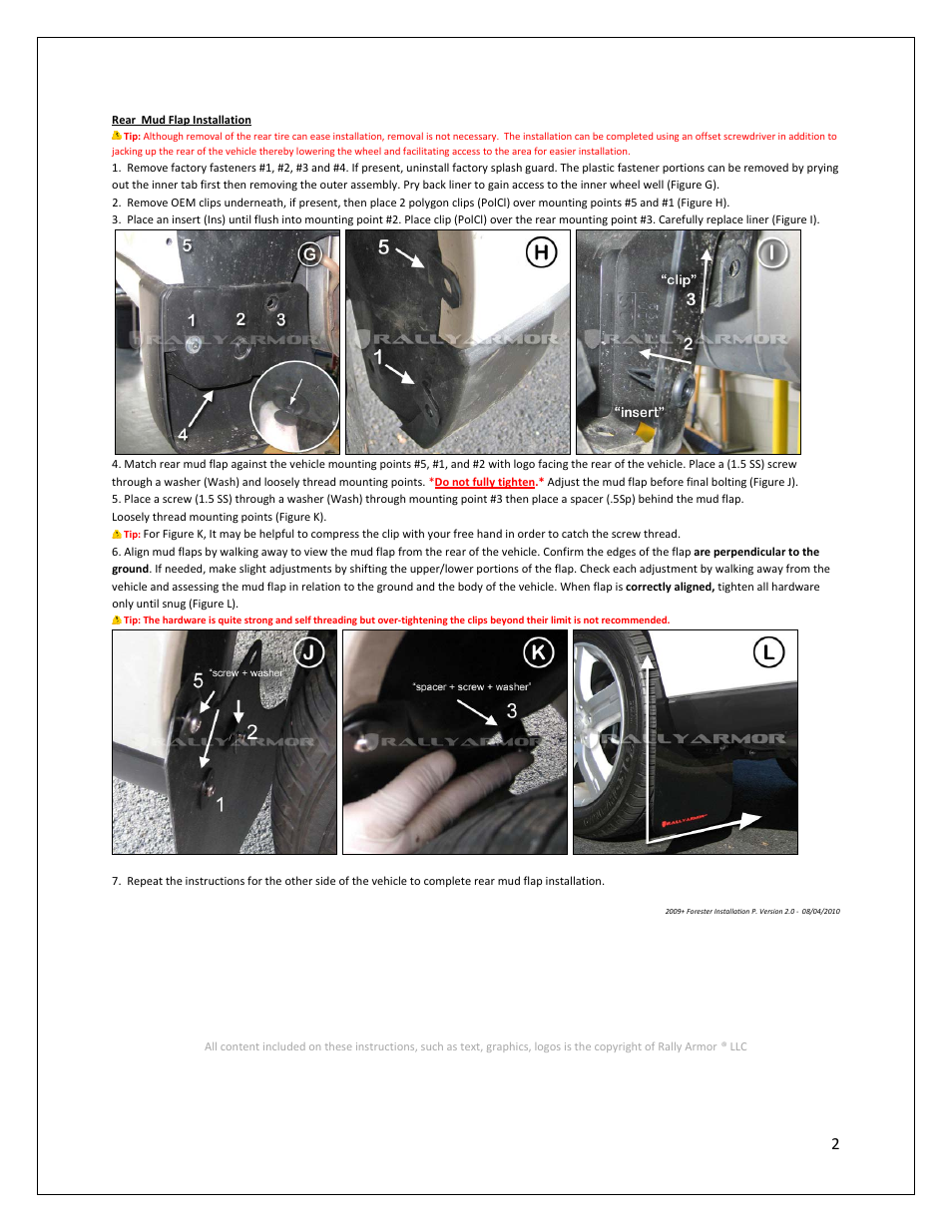 Rally Armor 09-13 Subaru Forester User Manual | Page 2 / 2