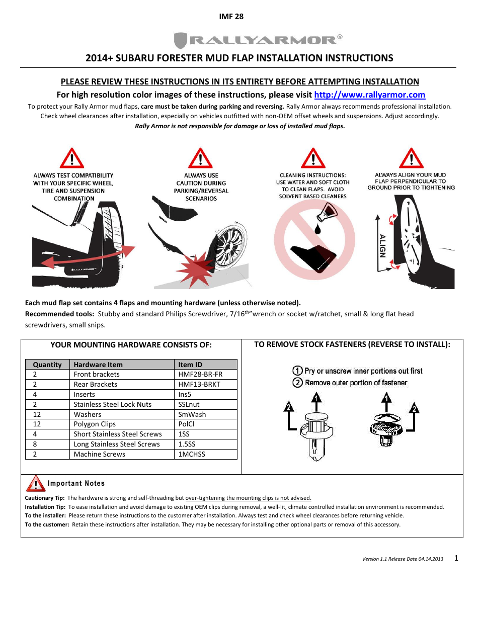 Rally Armor 2014+ Subaru Forester User Manual | 4 pages