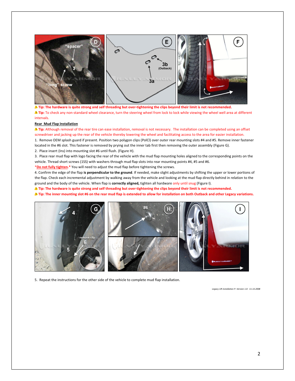 Rally Armor 05 to 09 Subaru Legacy User Manual | Page 2 / 2