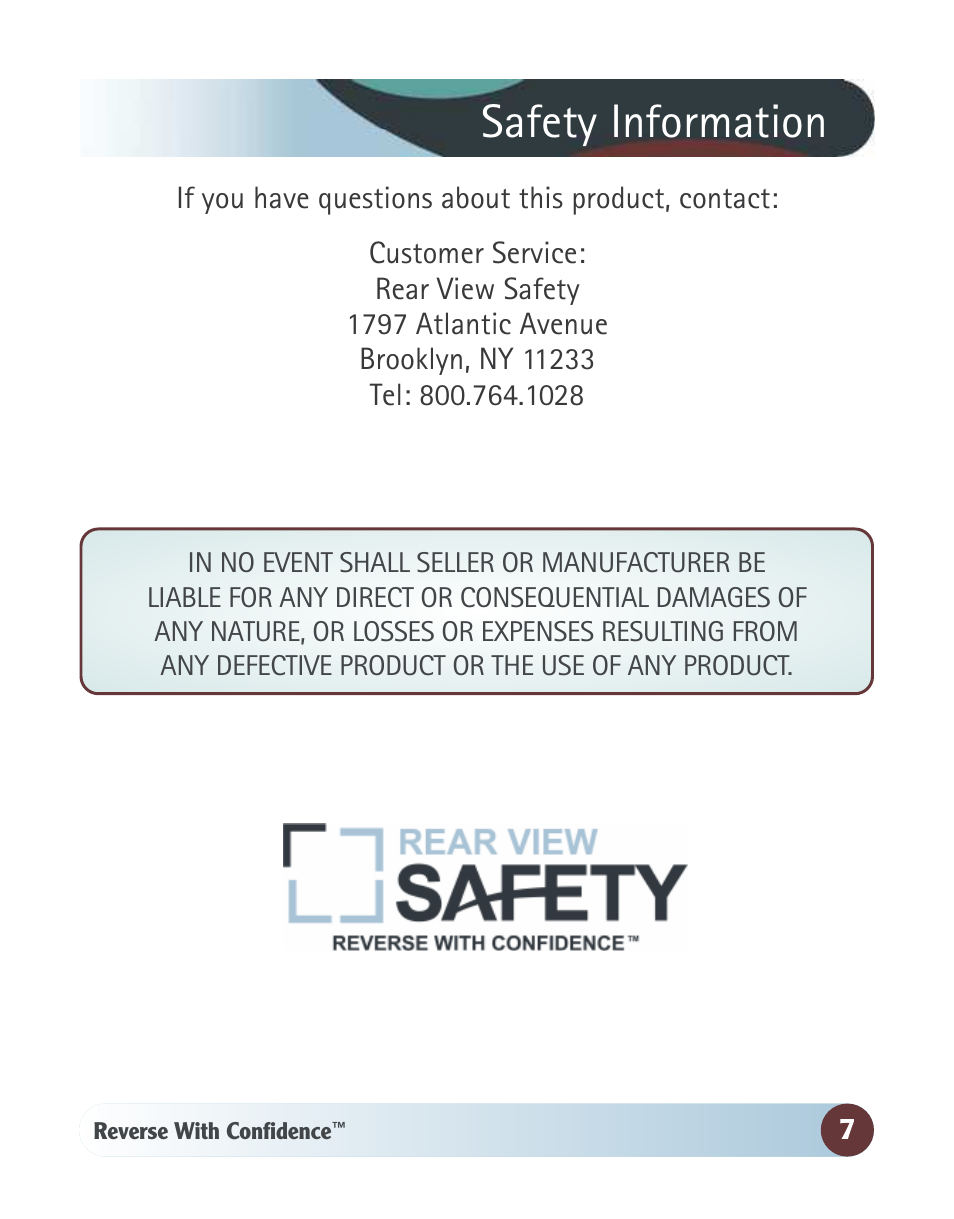 Safety information | RearviewSafety RVS-770613 User Manual | Page 7 / 26