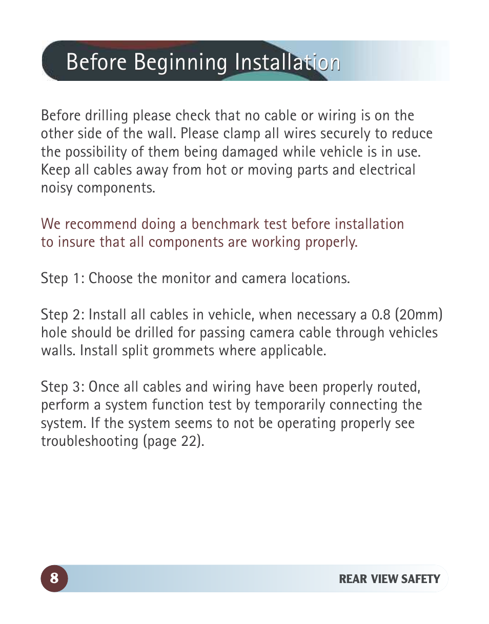 Before beginning installation | RearviewSafety RVS-770613 User Manual | Page 8 / 26