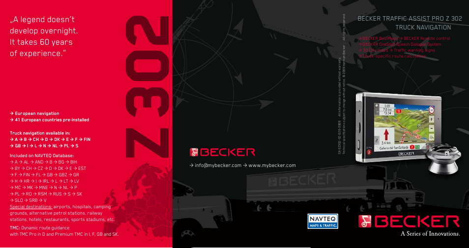 Becker Designed BECKER TRAFFIC ASSIST PRO TRUCK NAVIGATION Z 302 User Manual | 2 pages