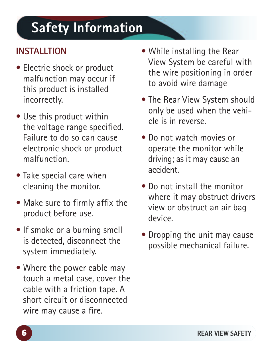 Safety information | RearviewSafety RVS-770615 User Manual | Page 6 / 27
