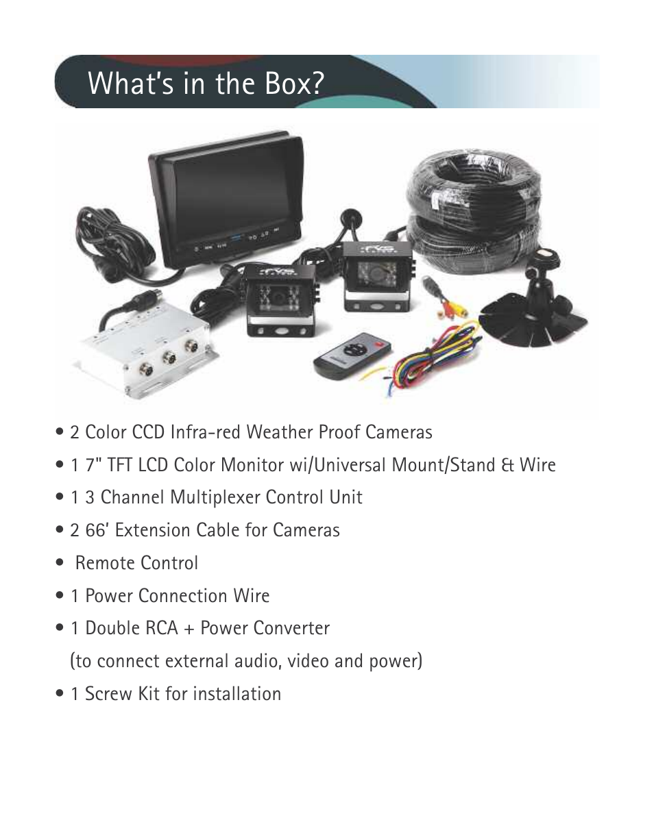 What’s in the box | RearviewSafety RVS-770614 User Manual | Page 2 / 26